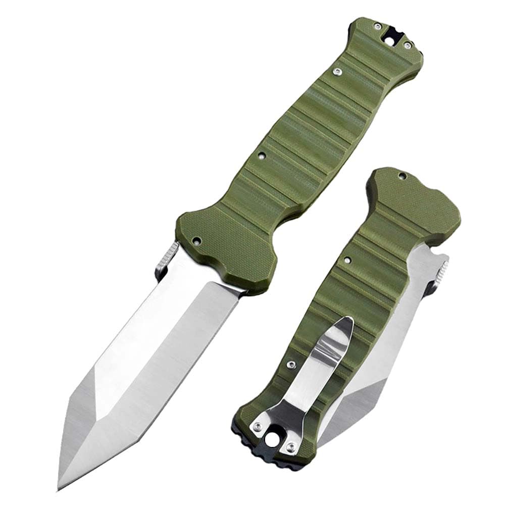 Klappmesser 9.45" robust taschenmesser aus edelstahl & G10 grün, CTS-XHP stahl klinge messer, Outdoor Edc Messer Survival Jagdmesser, tragbare campingmesser, Scharfes Einhandmesser tanto clip, groß
