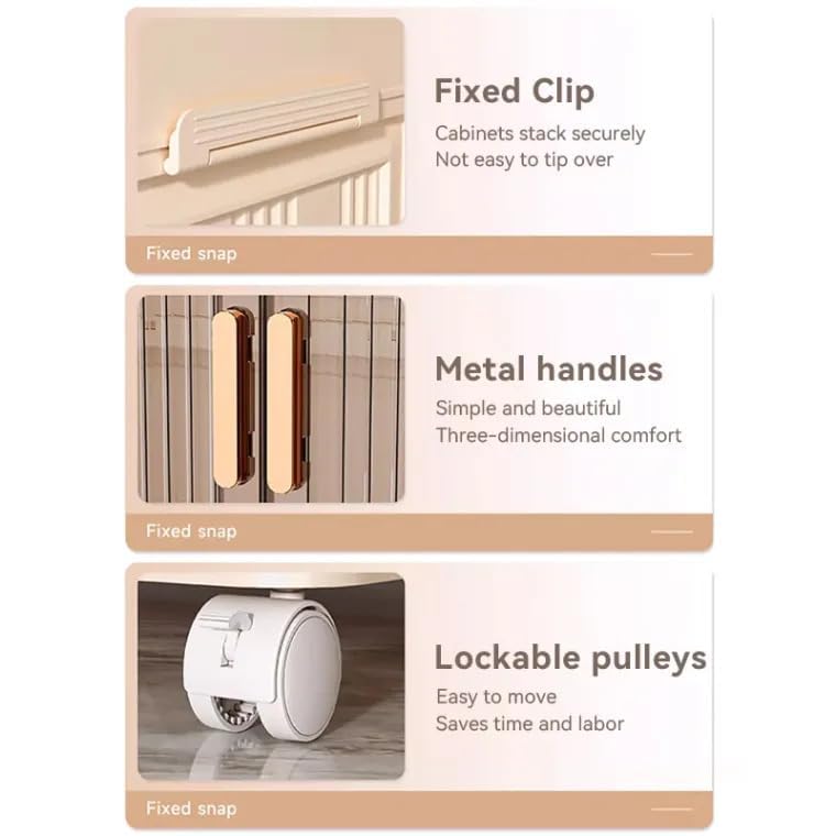 Image of Plastic Wardrobe for Cloths | 4 Layer Stackable Almirah with Hanging Rod, Transparent Doors, Wheels | Foldable Storage Cabinet Organizer for Clothes /Books /Toys