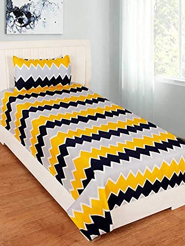 Image of BSB HOME 3D Printed 144 Tc Microfiber Bedsheet for Single Bed (90X60) with 1 King Size Pillow Covers (20X30) Inches (Yellow and Grey)