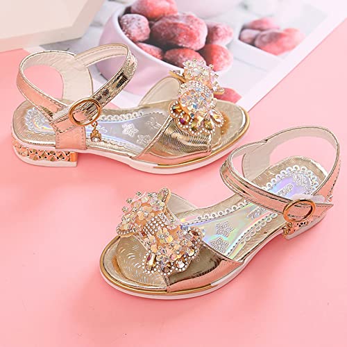 Girls Fashion Low Heels Dress Open Toe Rhinestone Butterfly Sandals Summer Sandals for Girls Wedding Party Sandals (Gold, 4.5-5 Years Little Child)3