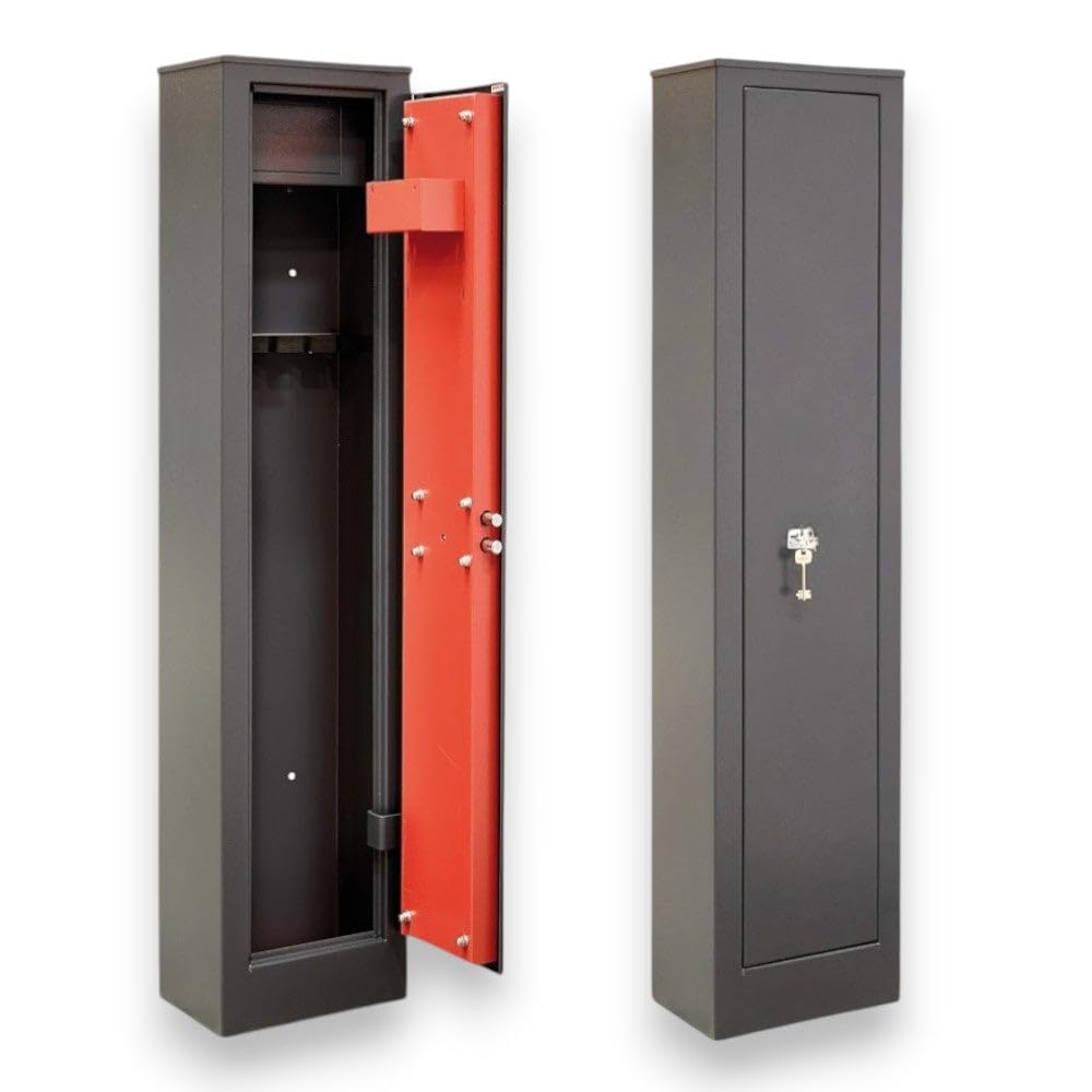 Armadio portafucili con tesoretto struttura acciaio predisposizione ancoraggio parete chiusura catenacci serratura sicurezza - 31.5x20.5xH138 cm - 5 posti