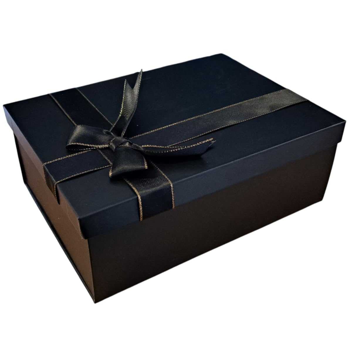 5 x Rigid Gift Boxes Black With Faux Silk Bow 290x210x105mm Two-piece Collapsible Box For Birthday Party Anniversary Wedding Christening Vintage Gifts Favours โ image 1