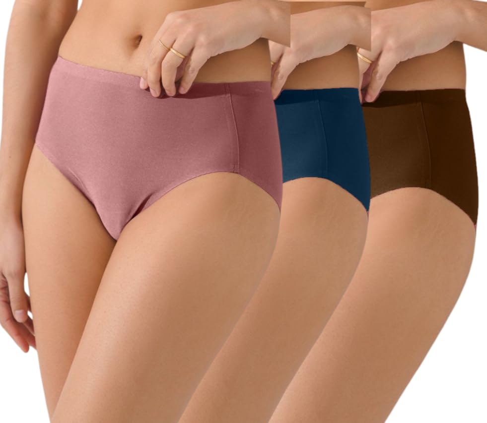 Women Anti Bacterial Hipster Panty - 100% Super Combed Cotton - Pack of 3 - Plain Bright Panty/Innerwear Inner Elastic Underwear Combo(Pack of 3) (Colour May Very)-image-25