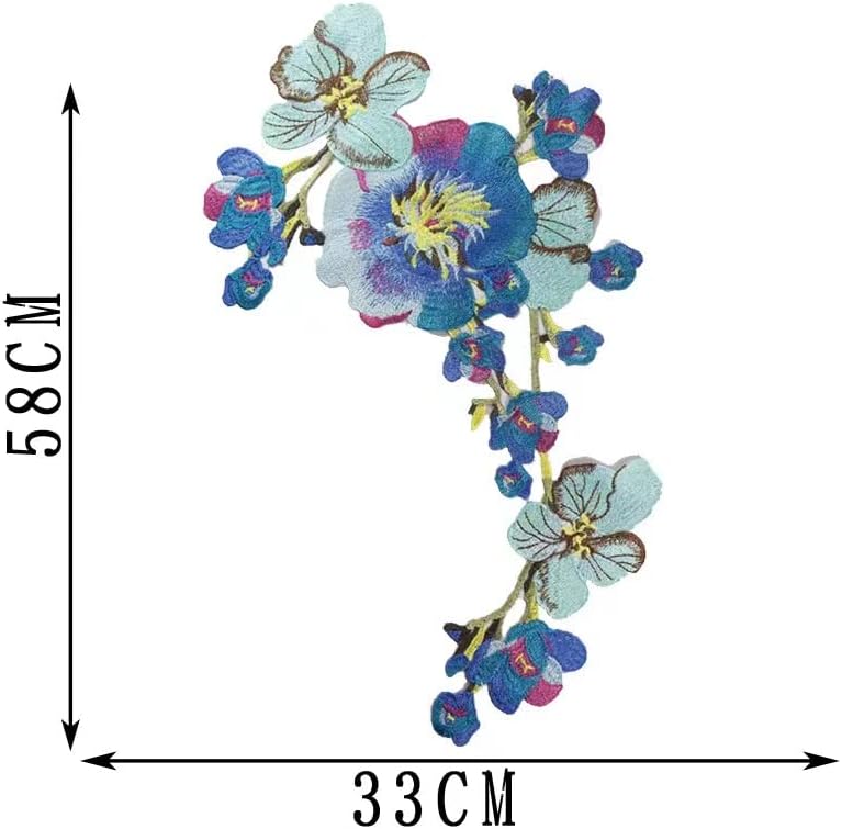 1pcs Beautiful Flower Large Water Soluble Embroideried Fabric National Trend Applique Patch Sew Clothes Accessories (Blue E)