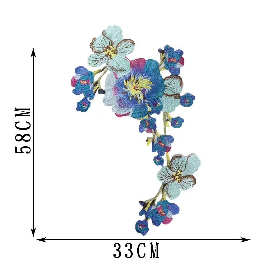 1pcs Beautiful Flower Large Water Soluble Embroideried Fabric National Trend Applique Patch Sew Clothes Accessories (Blue E)