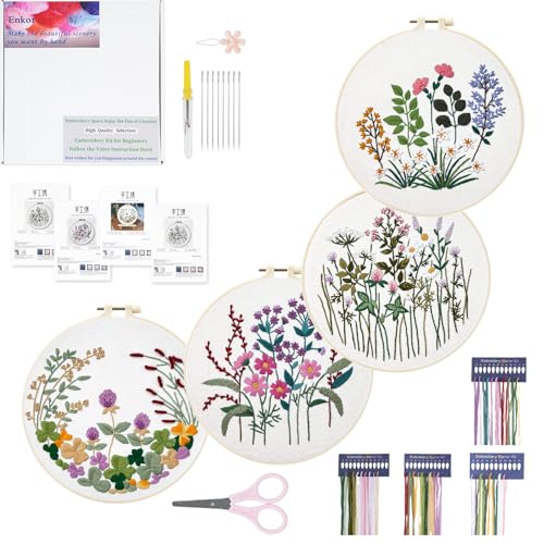 Enkor 4 Sets Embroidery Kit for Beginners Adults-Cross Stitch Kits