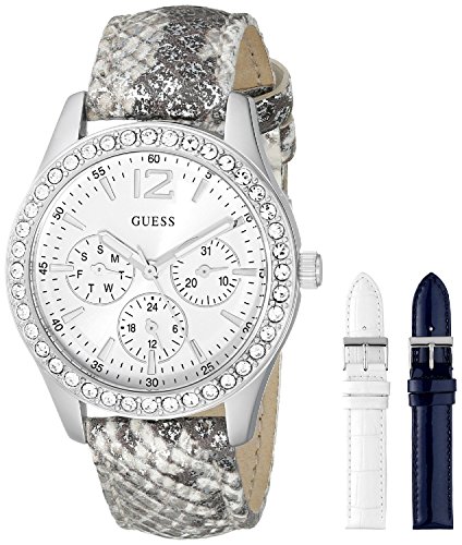 �Q�X GUESS Women's U0525L1 Interchangeable Wardrobe Silver-Tone Multi-Function Watch Set with Genuine Leather Straps [���s�A���i]