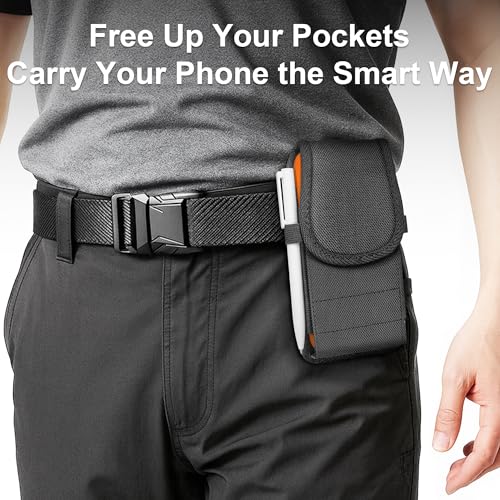 Image of DeBin Nylon Holster for Samsung Galaxy S26+Plus S25+ S24+ S23+ S22+ S21+, S25 FE S24 FE S23 FE S21 FE, [Magnetic Closure] Cell Phone Belt Holder Case with Clip, ID Card Slot Pouch Cover, Black