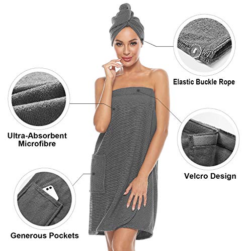 Image of Orrpally Women Shower Wrap Robe Bath Wrap Towel Spa Body Wrap Adjustable Closure Bathrobe