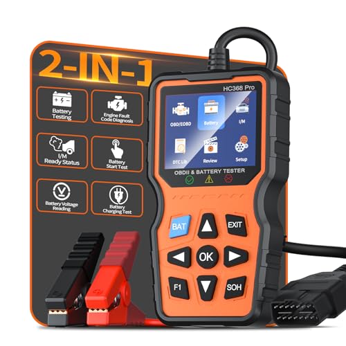 OBD2 Scanner and Battery Tester, Plug & Play Check Engine Light Code Reader, 12V Battery Analyzer for Car Motorcycle, Li - Detailed View