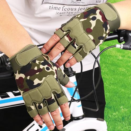 Image of Proberos Riding Gloves for Bikers Men & Women, Anti-Slip Adjustable Wrist Support Gloves, Breathable Fingerless Cycling, for Motorcycle, Gym, Weightlifting, Outdoor Sports, Camouflage (L)