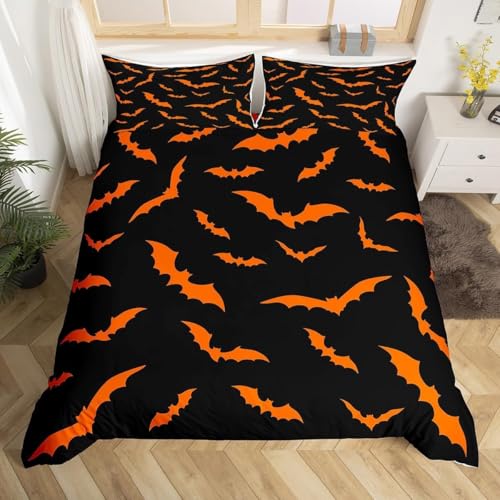 Funda Nordica Cama 135 150 Víspera de Todos Los Santos, Microfibra Fundas Nordicas, Funda Nórdica Murciélago, Ropa de Cama 240x220 cm y 2 x Fundas de Almohada G-H1655