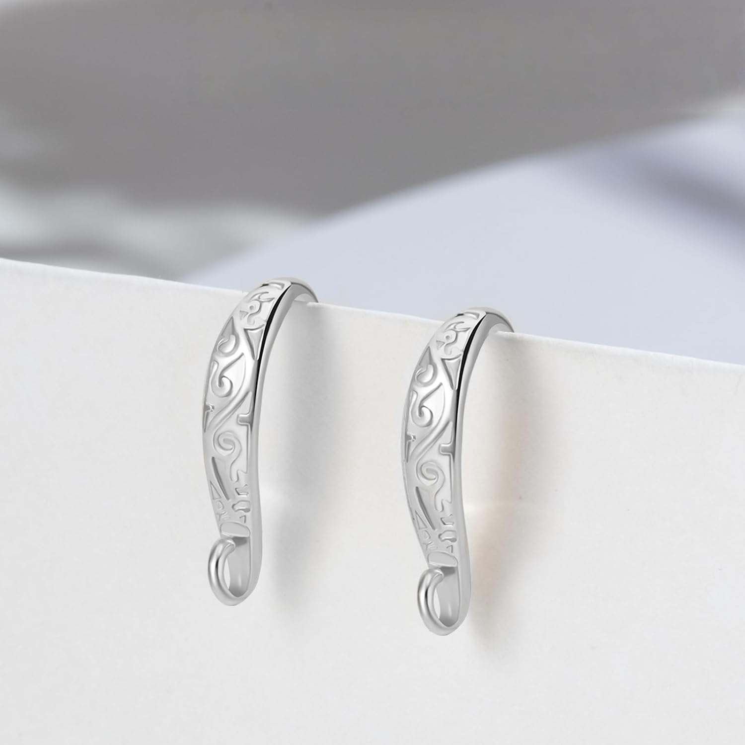 20PCS Silver Fish Hook Earring Wires – Carved Earring Hooks with Elegant Swirl Pattern – Hypoallergenic Nickel-Free Findings for DIY Jewelry Making