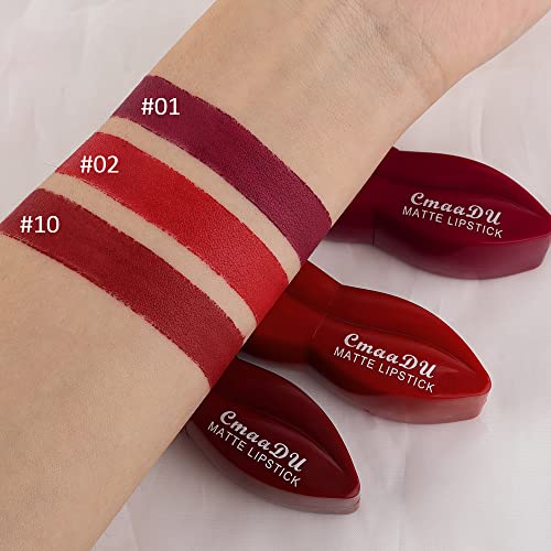 Evpct 3Pcs Dark Deep Ruby Light Bright Red Matte Velvet Lipstick Set Long Lasting Smudge Proof Lip Stick Packs Matte Lipstick Lip Stain Makeup Set For Women Labiales Matte Larga Duracion 24 01#02#10# #TOP4
