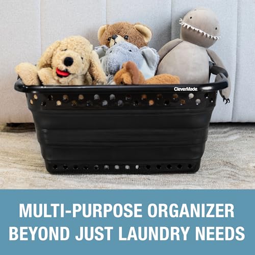 Image of CleverMade Collapsible Laundry Baskets - 39L Foldable Large, Black, 2 Pack | Large 39L capacity, built-in handles, folds flat for storage, durable polypropylene, home, dorm, RV, travel