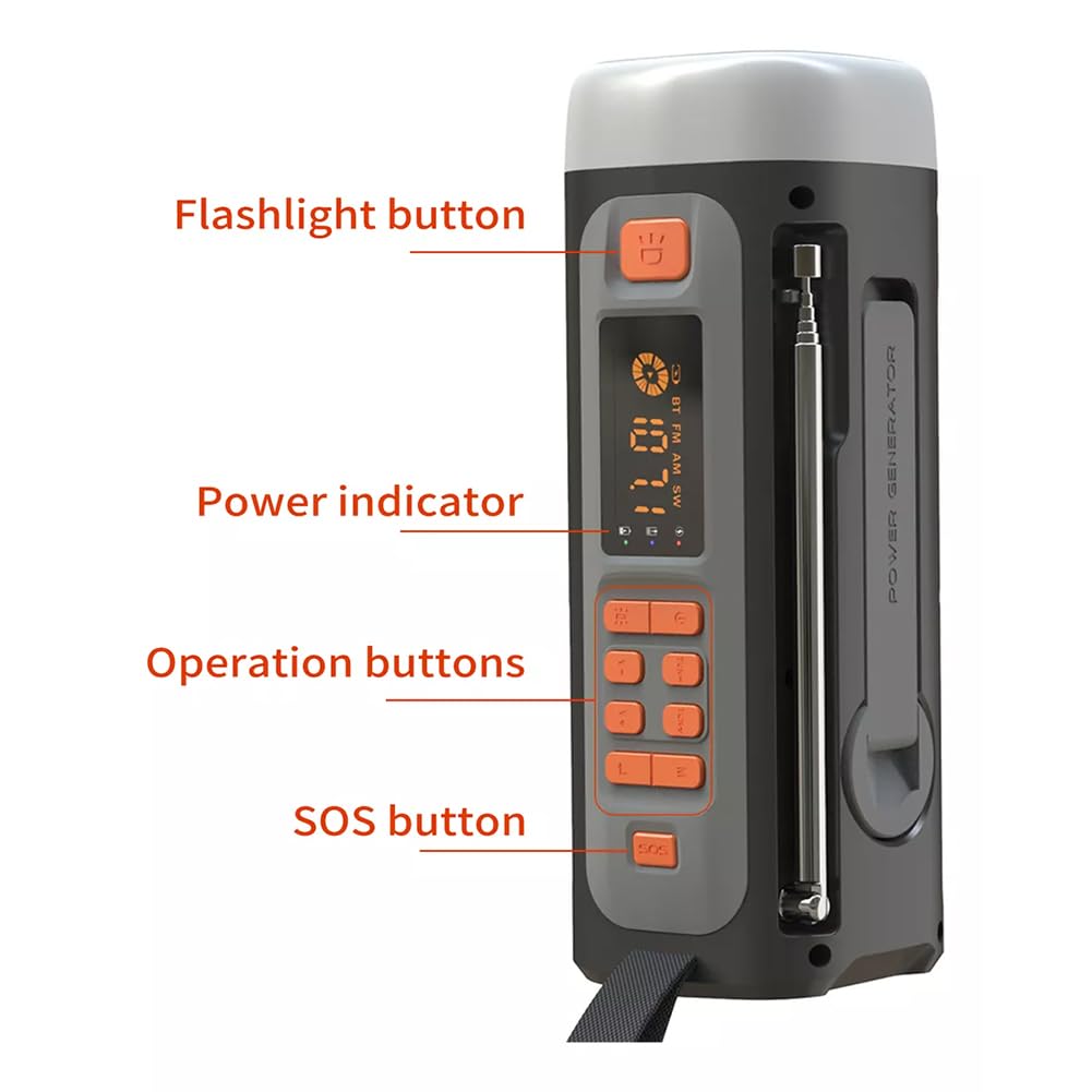 Radio de Emergencia 4500mAh Am/FM/SW con Altavoz BT, Carga USB-C/Solar/Manivela, Batería, Linterna, Alarma SOS y Conector para Auriculares
