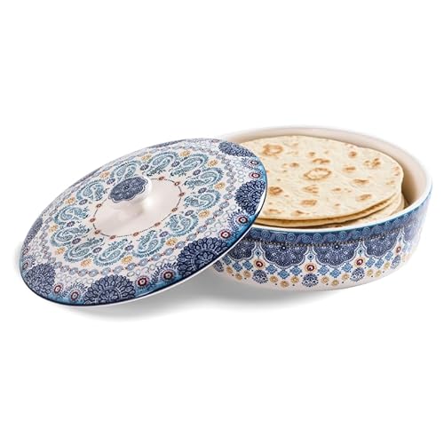 Bico Blue Talavera Ceramic Tortilla Warmer, 8.9 Inch Tortilla Holder