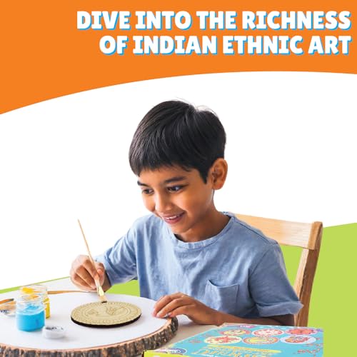 Image of Asian Hobby Crafts DIY Ethnic Coaster Painting Kit - 6 Pre-Marked Coasters, Paint & Brush | Warli, Madhubani, Gond, Indian Folk Art Kit for Kids & Adults (4-12) | Birthday Return Gift Craft Set