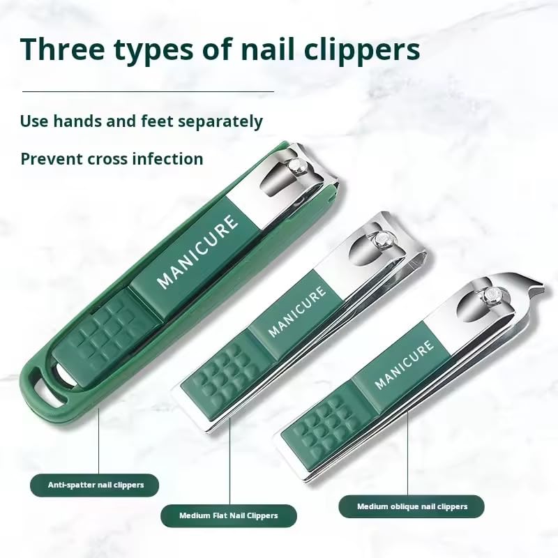 Image of WEZOSHINET Stainless Steel Professional Manicure Set Nail Cutter For Women Nail Scissors Luxury Grooming Kit Manicure Pedicure Kit For Women (6 PCS GREEN NAIL CUTTER)