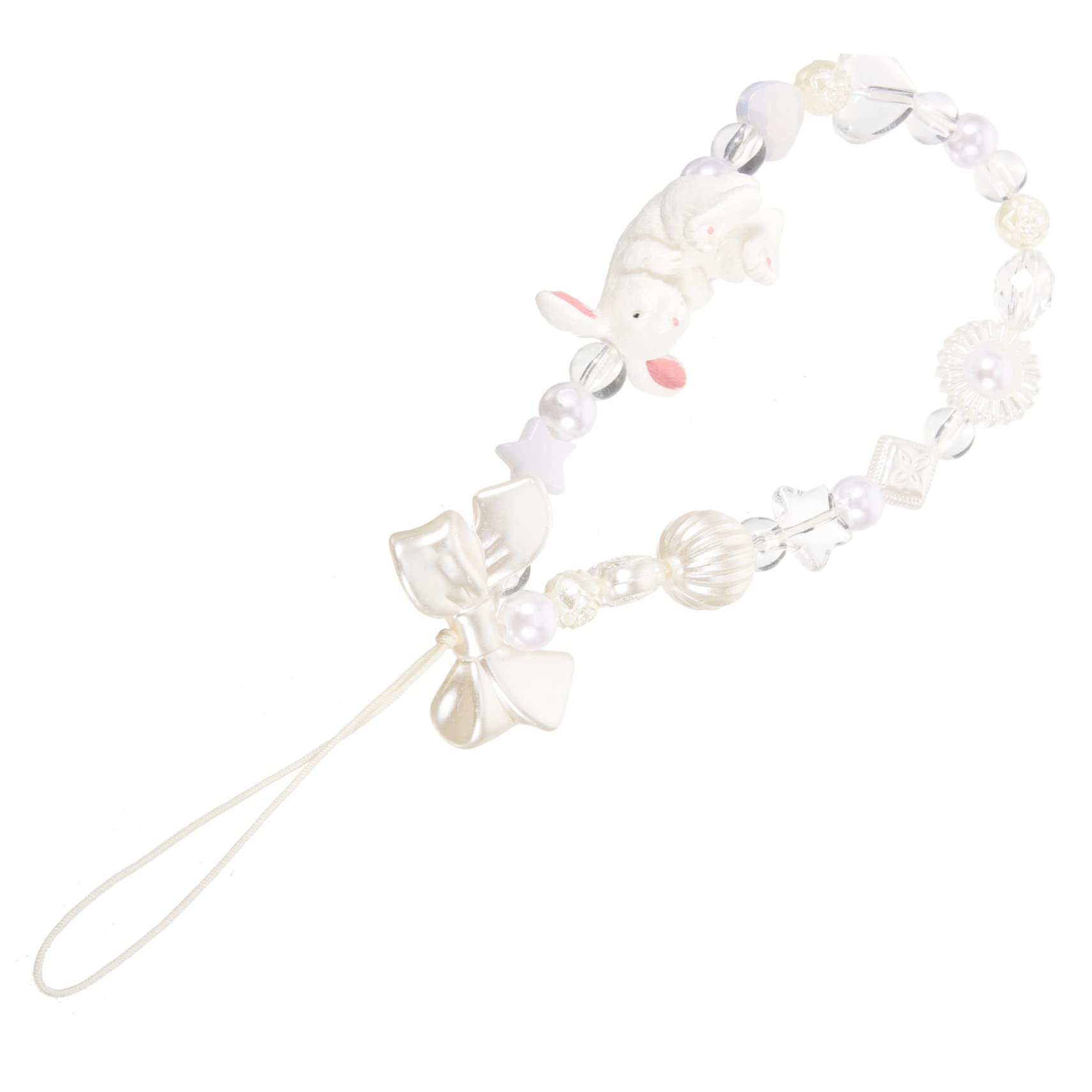 SWOOMEY Rabbit Mobile Phone Chain Cute Phone Lanyard Bunny Short Lanyard Wristlet Strap Keychain Holder Handset Pendant Pearl Phone Case Headphone Accessories Wrist Strap Lanyard Beige Gem