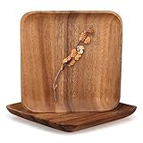 Set of 2 Decorative Square Acacia Wood Salad Plates 8 Inch Appetizer Serving Plate Decorative Wooden...
