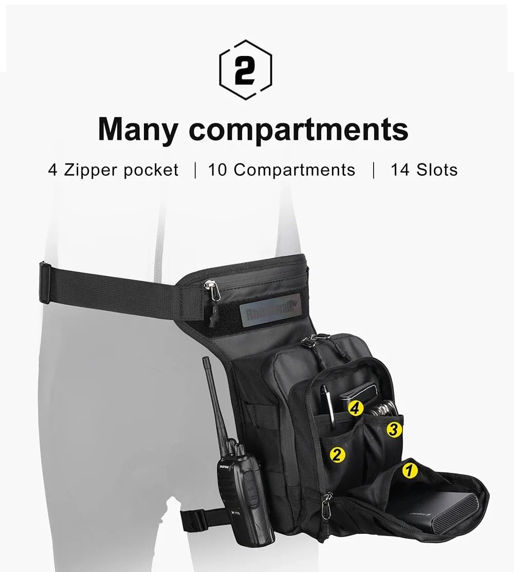 Pernera Moto Bolsa táctica de Viaje for Motocicleta, Bolso Impermeable for teléfono móvil, riñonera, Bolsa for Pierna(Black-01)
