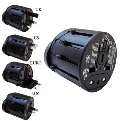 Ultramax Adaptador de viaje mundial 110 - 220V | Adaptador Potátil Universal Internacional - Europeo 2 Clavijas - Británico 3 Clavijas - EEUU 2 Láminas - Australiano 2 Láminas