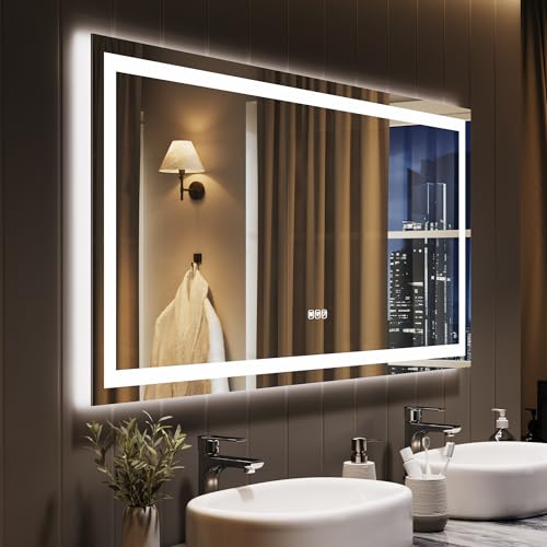 Garvee GarveeHome 55x26 LED Bathroom Mirror with Lights, Dimmable, Anti-Fog, Backlit + Front Lit, Lighted Bathroom Vanity Mirror for Wall, Memory Function, Shatter-Proof (Horizontal/Vertical) 55"L
