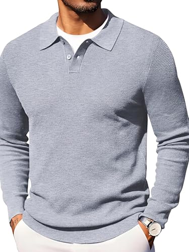 Image of TYSORT Men's Knitted Polo Sweater Casual Full Sleeve Pullover Sweater with Button Collar