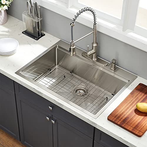 Kitchen-Sink-33-x-22-Drop-in-Kitchen-Sink-16-Gauge-Stainless-Steel-Kitchen-Sinks-Single-Bowl-Workstation-Sink-with-Cutting-Board Kitchen Sink 33 x 22 Drop in Kitchen Sink 16 Gauge Stainless Steel Kitchen Sinks Single Bowl Workstation Sink with Cutting Board