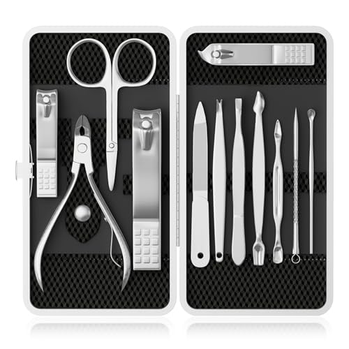 ZIZZON Manicure, Pedicure Kit, Nail Clippers Set of 12Pcs, Professional Grooming Kit, Nail Tools with Luxurious Travel Case Black