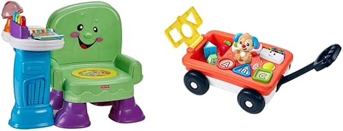 Fisher-Price Sillón de aprendizaje de canciones e historias verde y ríe y aprende tirar y jugar vagón de aprendizaje con música luces y canciones de