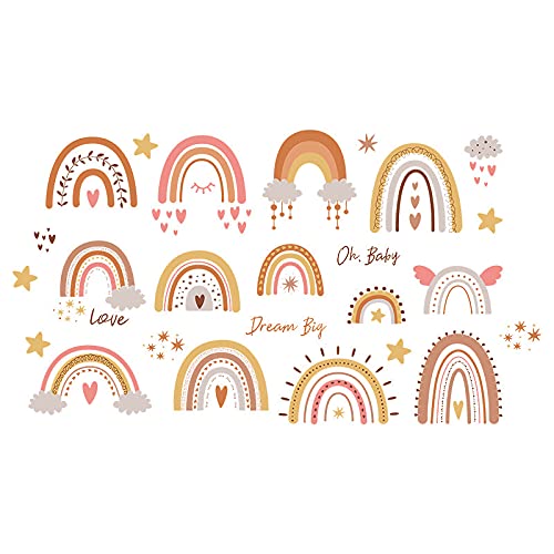 Image of Boho Rainbow Wall Decor Stickers Watercolor Rainbow Heart Star Wall Stickers For Girls Boys Baby Bedroom Nursery Classroom Kids Play Room Home Decor