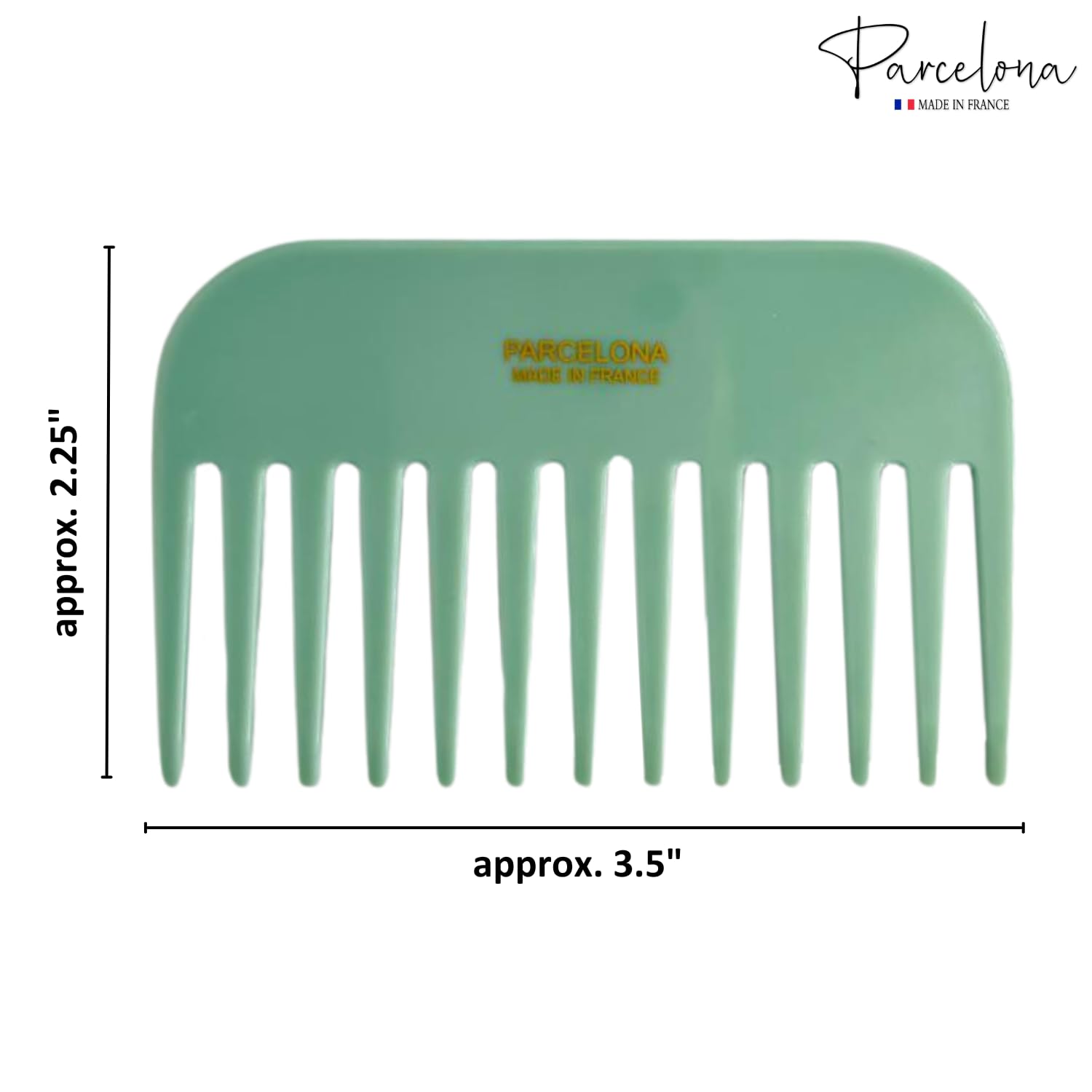 Parcelona French Hair Detangling Comb – Wide Tooth, Prints & Solid Colors, Cellulose Acetate, Made in France, Ideal for Thick Curly Hair for Women and Girls (Sea Green)