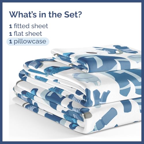 Image of Kids Twin Size Blue Ice Hockey Bed Sheets - 3 Piece Sport Sheet Set - Ice Hockey Player Print Bedding - Soft, Breathable & Machine Washable - Sports Game Bed Set for Boys, Girls, Teens and Toddlers