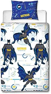 Batman Officially Licensed Single Duvet Cover Set, Tech Design | Blue & White Reversible 2 Sided Bedding Duvet Cover Official Merchandise Pillow Case (Single)