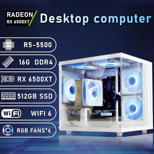 suevery Desktop Computer Prebuilt Gaming PC White | Ryzen 5 5500 Up 4.2 G 6cores 12threads 16G DDR4 RAM 512G SSD RX6500 XT 4G Gamer Home 4K Pro - Image 3
