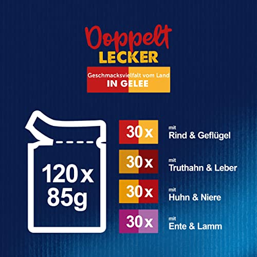 Felix So gut wie es aussieht Doppelt Lecker Katzenfutter nass in Gelee, Sorten-Mix, 120er Pack (120 x 85g)