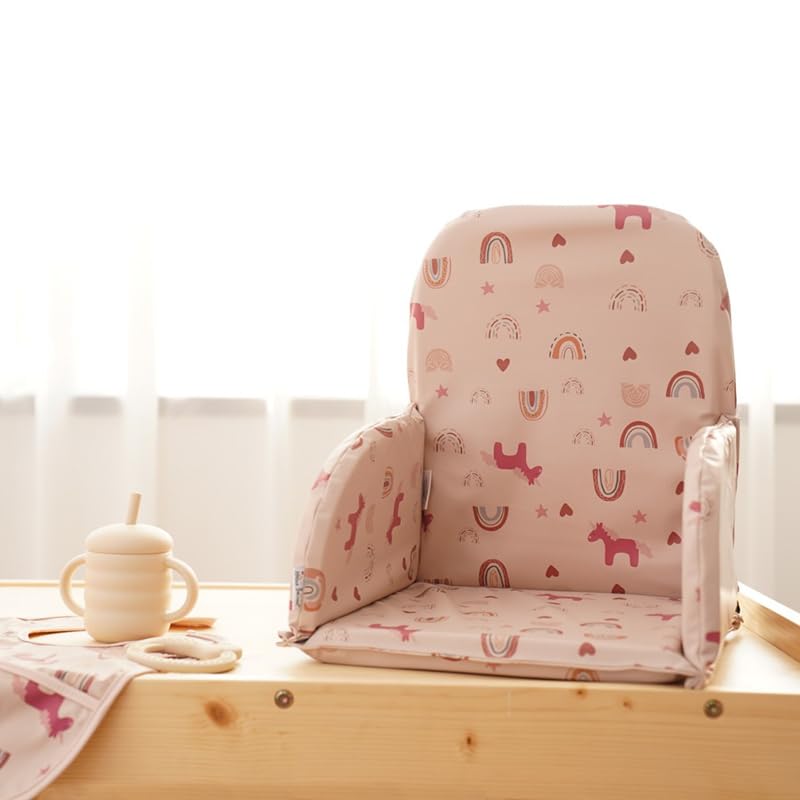 Image of Baby Large High Chair Cover Cushion Easy to Wipe Clean Seat Cover for Infant Dining Chair Highchair Accessories Multi-Use Cushion for Most Chairs & Floor Play, DJ Pink