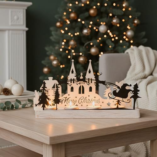 Weihnachts Teelichthalter mit Schatteneffekt, Adventskranz aus Holz &...