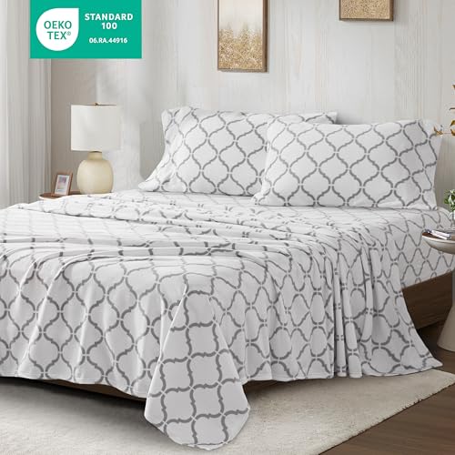 Image of True North by Sleep Philosophy Soft & Cozy Micro Fleece Sheet Set, Fitted Sheets Deep Elastic Pocket Fits Up to 16 inch Mattress, Warm Winter Bedding, Fleece Bed Set Full Geo 4 Piece