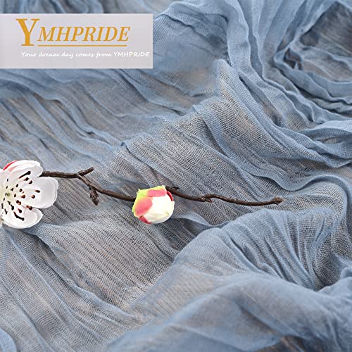 YMHPRIDE 2 Packs Cheesecloth Table Runner, 35"x120" Dusty Blue Rustic Gauze Fabric Boho Table Runner - Image 4
