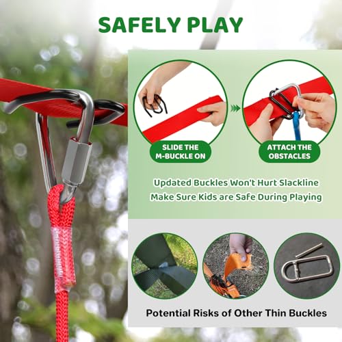 Ninja Warrior Obstacle Course for Kids Backyard - 2×50ft Slackline Kit with 10 Most Complete Accessories for Boys & Girls, Swing, Rope Ladder, Gymnastic Ring, Climbing Net, Arm Trainer and Monkey Fist