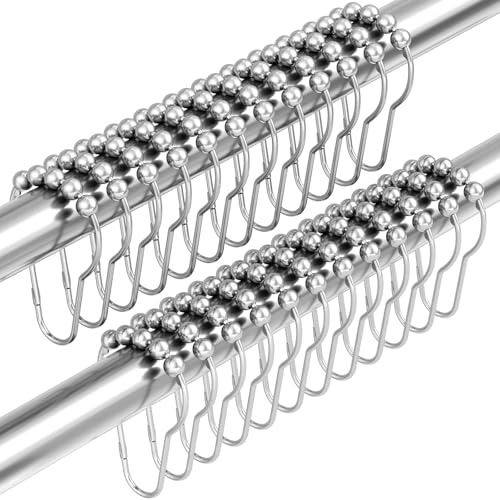 Image of Amazer Shower Curtain Hooks, Decorative Shower Curtain Hooks Rust Proof Stainless Steel Shower Hooks, Shower Hooks for Shower Bathroom Rods Set of 24, Polished Chrome