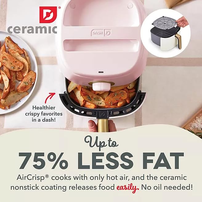 Daashceramictasticrispexpressairfryer26qtoilfreecookingadjustabletimernonstickceramiccoatingcompactsizeforsmallkitchensfastheatingforfrieschickenblush Urban Country Home Decor Daash ceramic tasti crisp express air fryer 26qt oil free cooking adjustable timer non stick ceramic coating compact size for small kitchens fast heating for fries chicken blush urban country home decor