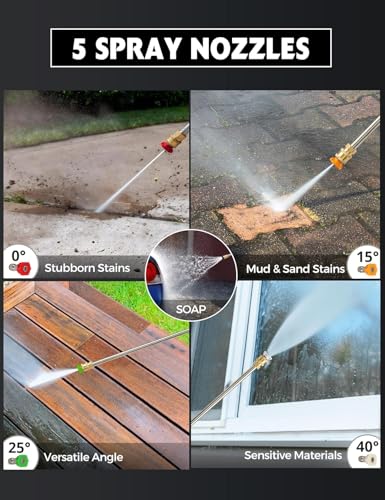 PowerSmart Gas Pressure Washer 3400 PSI, 2.5 GPM Gas Powered Pressure Washer, 212CC Engine, 10" Wheels, 5 Nozzles for Patio, Car, Driveway, Fence & Home Cleaning thumbnail 6
