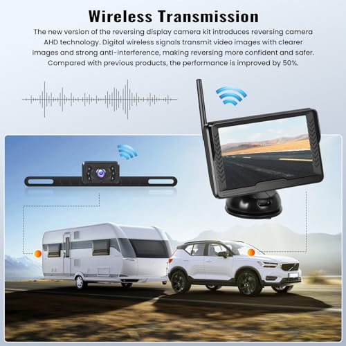Image of Wireless Backup Camera for Car with 5 inch Monitor Easy Setup IR Night Vision IP69 Waterproof License Plate Reverse Camera DIY Parking Lines Rear View Camera System for Car Truck SUV Pickup Van