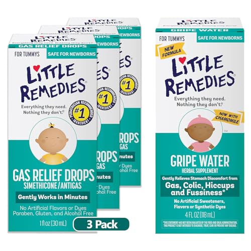 Image of Little Remedies Baby Bundle; 1oz Natural Berry Flavor Gas Relief Drops, Pack of 3 & 4Fl Oz Gripe Water
