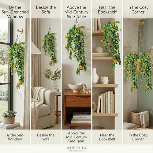 Image of Dekorly 2 Pack Artificial Plants Artificial Hanging Plants Faux Eucalyptus Leaf Greenery Fake Hanging Eucalyptus Plant (Green) (2, Orange Vine)