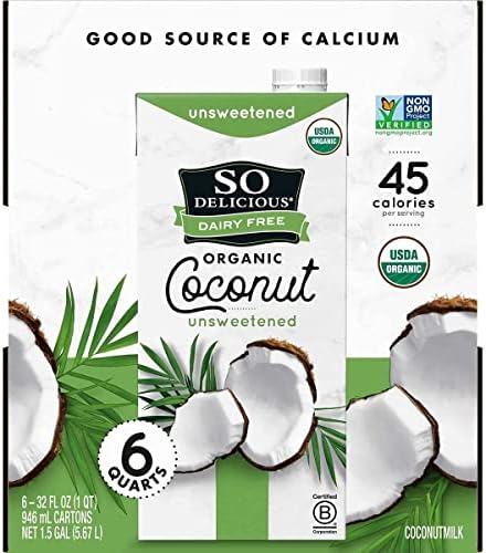 SO DELICIOUS Organic Coconut Milk, Gluten, Dairy, Kosher & Soy Free, 32 Fl Oz (Pack of 6)